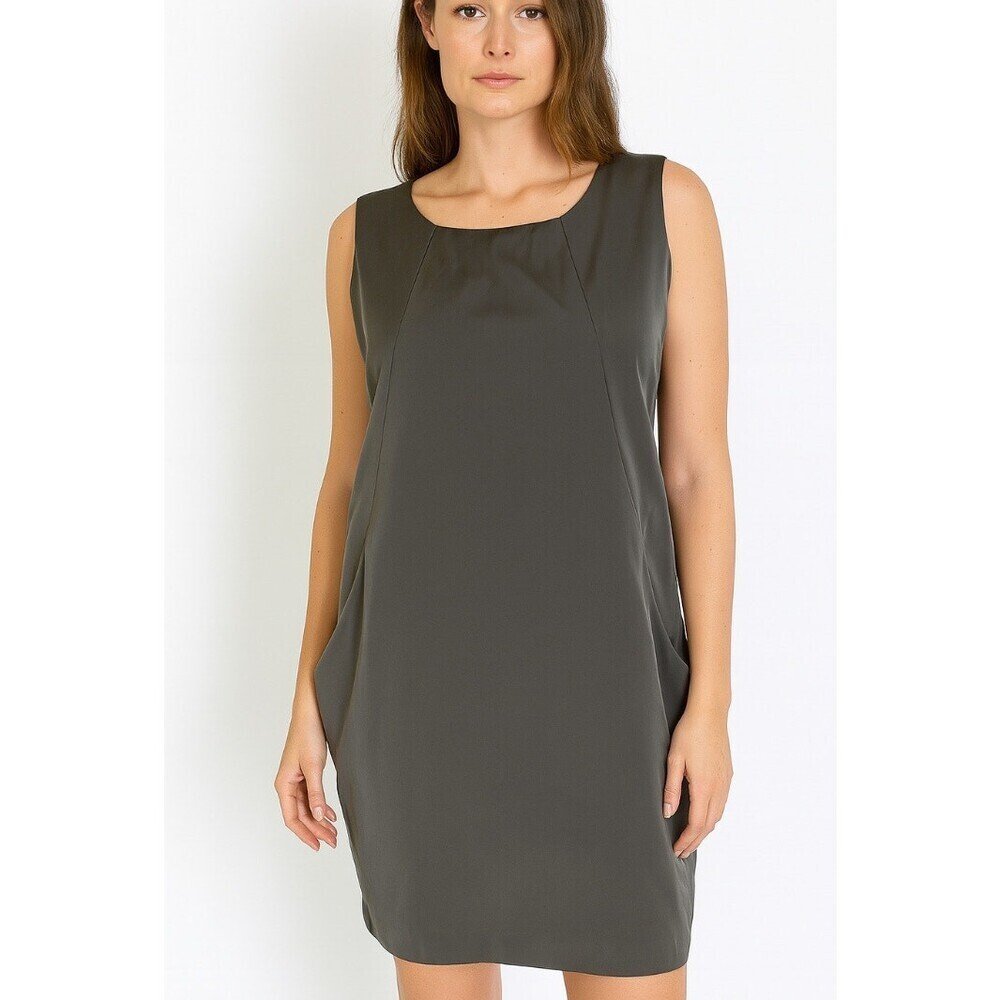 Zara Women dress with pockets tan green SZ SM sleeveless shift sheath